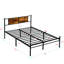 Cadre de lit grand format en métal avec bois - Design moderne, structure solide, sommeil silencieux, rangement sous le lit, assemblage facile, aucun sommier tapissier, limite de poids de 450 lb, style noir et brun, tête de lit à panneau,