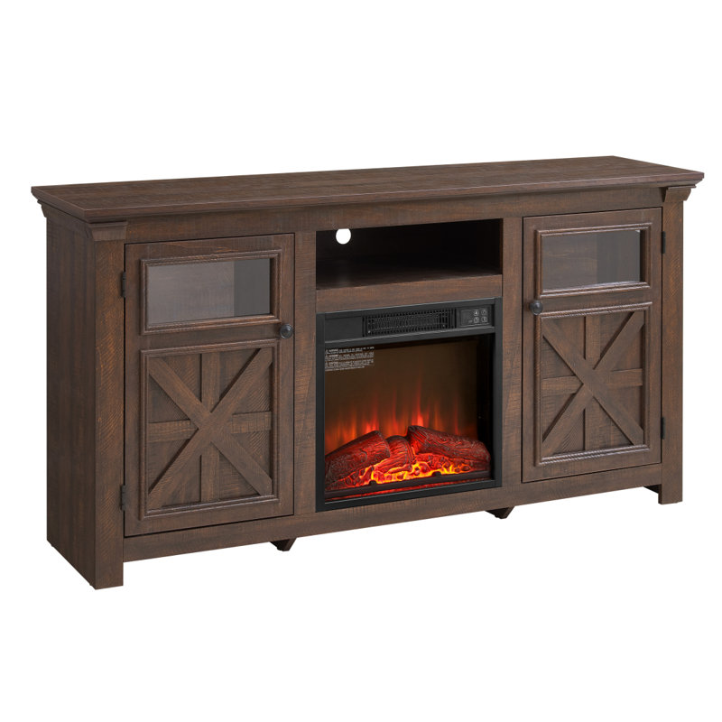 2 Doors Cabinet Farmhouse  Cabinet, Farmhouse TV Stand Barn Design,Farmhouse TV Media Stand, Large Barn Inspired Home Entertainment Console With 18" Fireplace Insert,Espresso,60.23"W*15.35"D*31.7"H