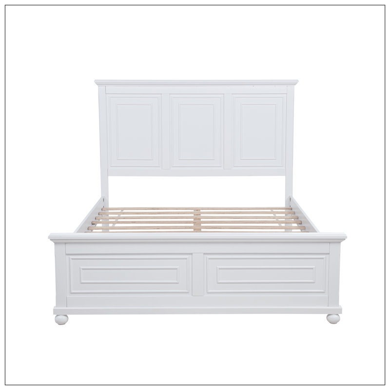 Grand lit traditionnel en bois, blanc, Blanc