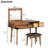 43.3" Makeup Vanity In Brown Wood, With Stool, Flip-Top Mirror And Three Drawers For A Neat Space Wood Brown, Organization-982440915