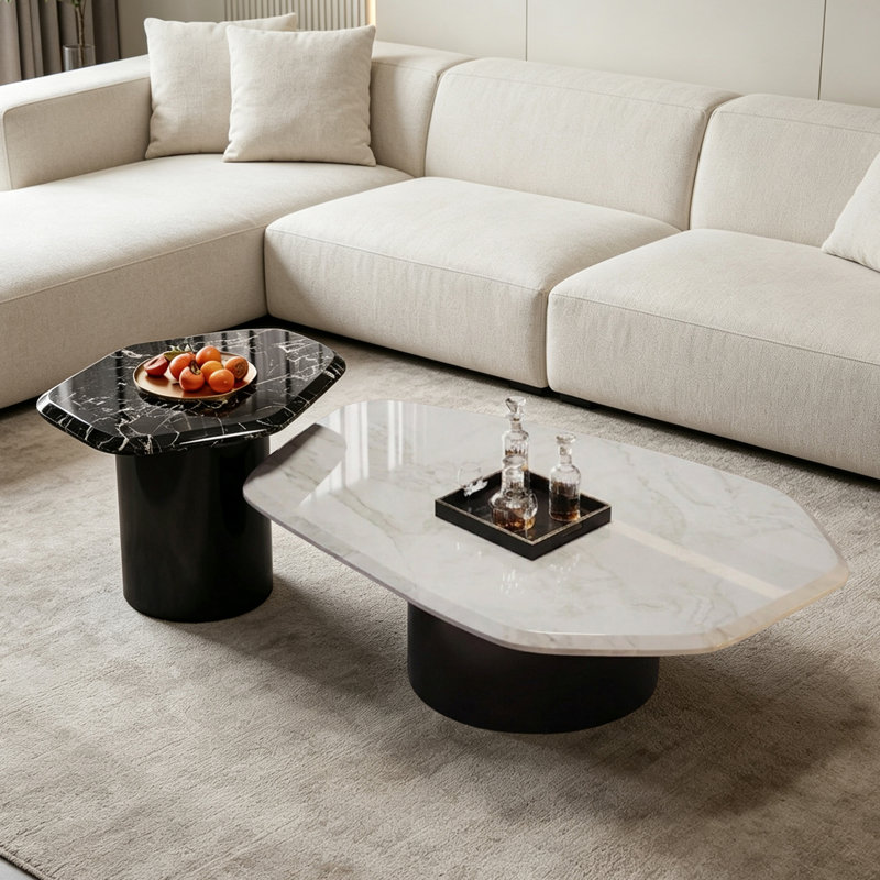 Table basse en marbre Luxury-Style Creative, White/Black/Grey/Dark Grey, 15.7" H x 47.2" W x 27.6" D