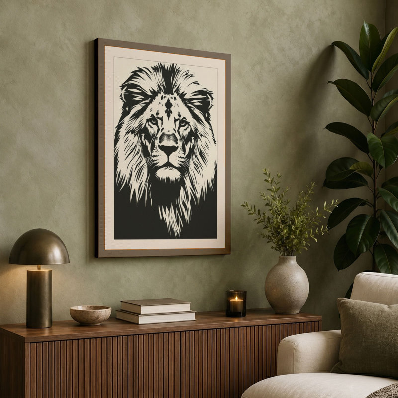 Lion's Gaze Japandi - Wrapped Canvas, 18x12 - 45.7 x 30.5 cm, White Border