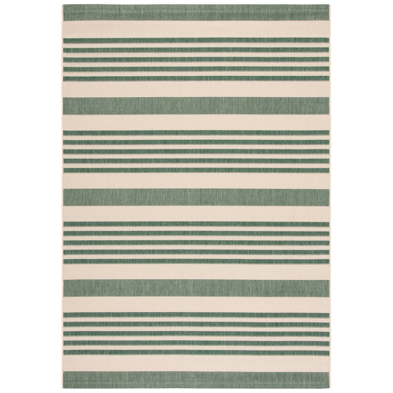 Lake Placid Hooked Beige Indoor/Outdoor Rug, Rectangle 122 x 170 cm, Beige/Dark Green