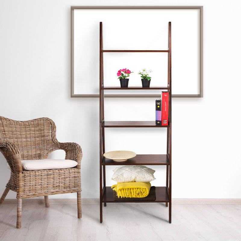 Natrona 72.5" H x 25.25" W Solid Wood Ladder Bookcase, Brown