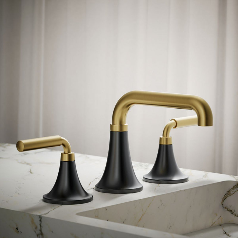 Tone Wall Mounted Bathroom Faucet, Brass/Black, 0.5