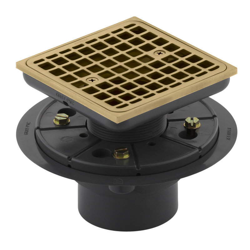 Clearflo Square Design Tile-In Shower Drain with Reversible Collar, 2" and 3" PVC Connection, Vibrant Moderne Brushed Gold