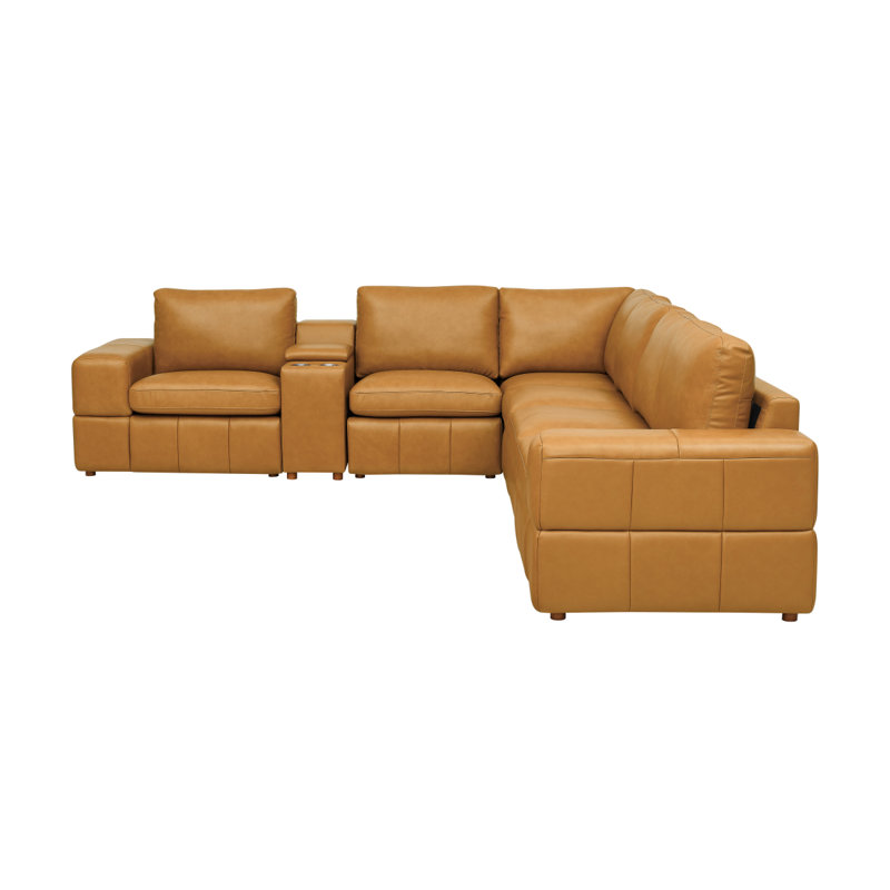 Canapé modulaire à large accoudoirs en cuir assorti, Gingembre gingembre
