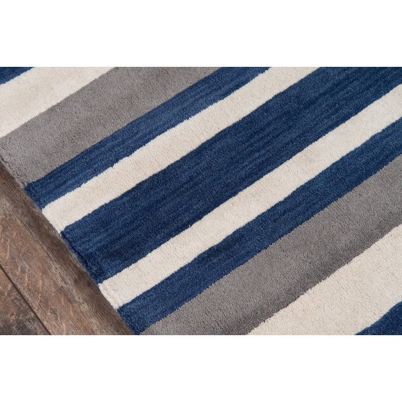 Winston Striped Handmade Tufted Wool Area Rug in Navy/Ivory Rug, Rectangle 3'3" x 5'3"