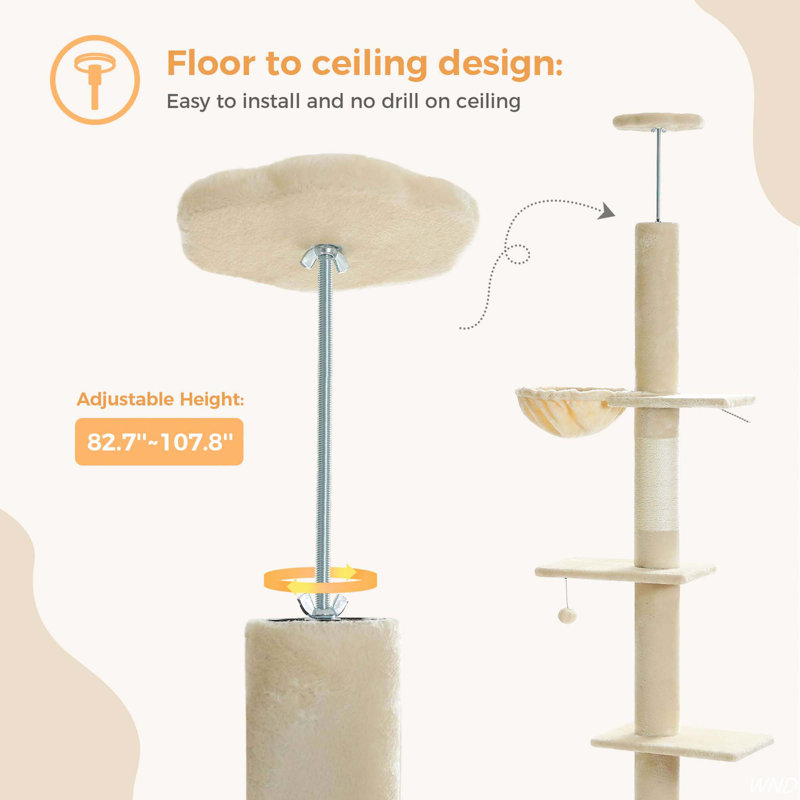 Beige Adjustable Height 5-Tier Sisal Cat Tree Tower