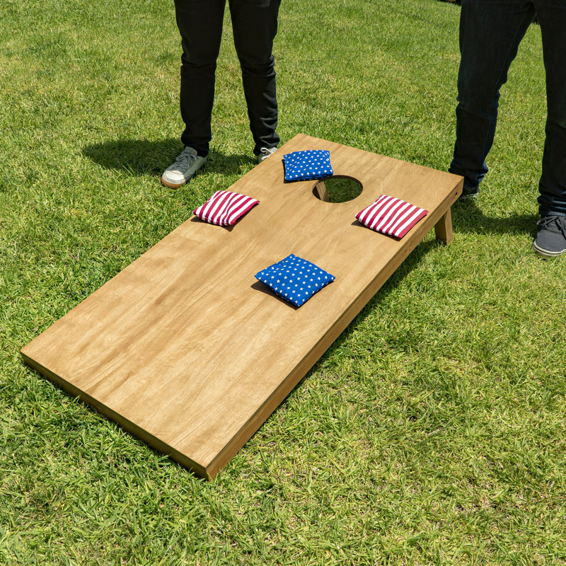 Light Brown Solid Wood Cornhole Set with Carrying Case