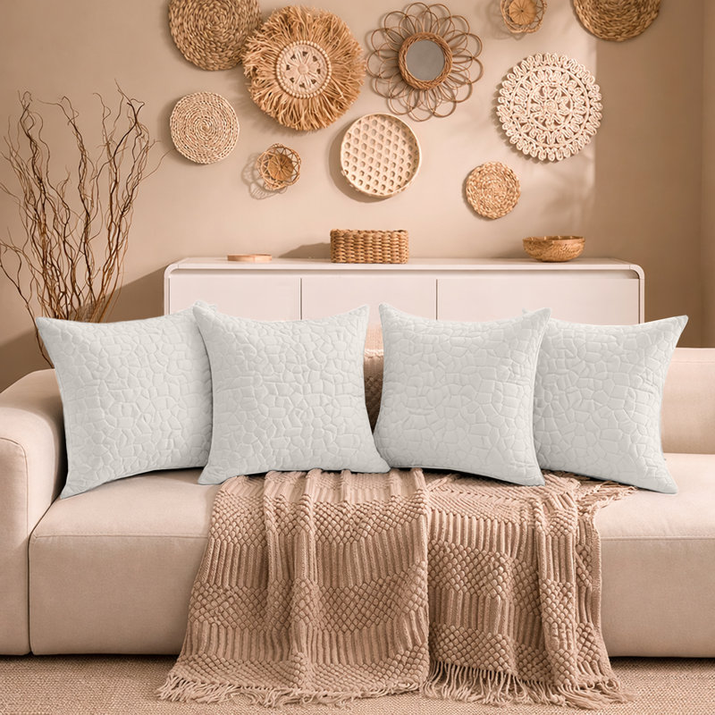 Aspire Homeware Geometric Square Velvet Cushion Covers, White, Pack of 4