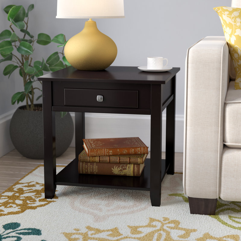 Pullman Contemporary 22" Square 1-Drawer End Table with Storage in Black