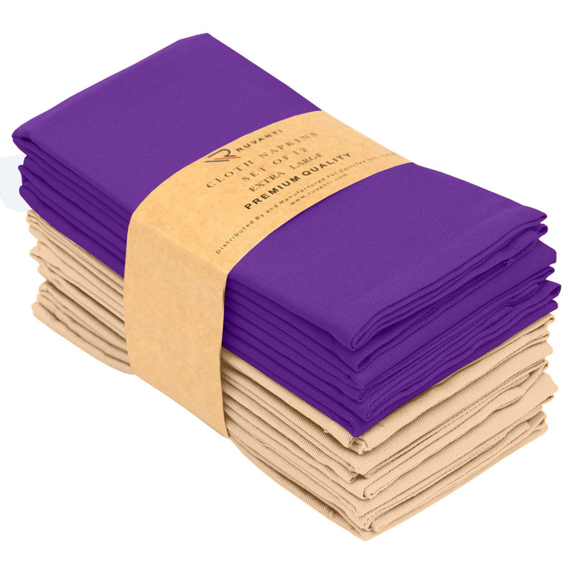 Multi Color Poly Cotton Square Cloth Napkins, Purple/Ivory