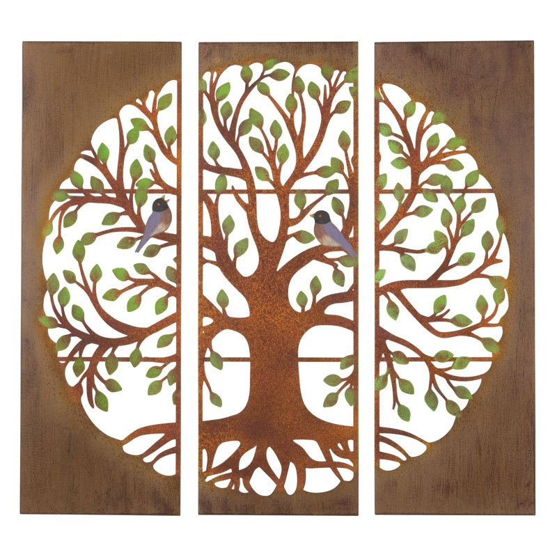 Rustic Tree of Life Metal Triptych Wall Art Decor