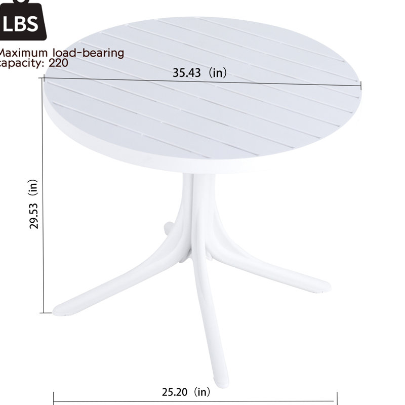 2 chaises longues toutes saisons modernes pales et table ronde en PP blanche de 36 pouces, support lombaire, table à assemblage rapide avec chaises, confort ergonomique, simple