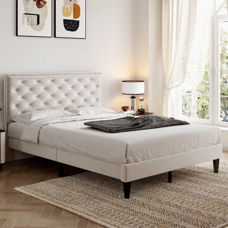 Zaizi Upholstered Bed, Beige