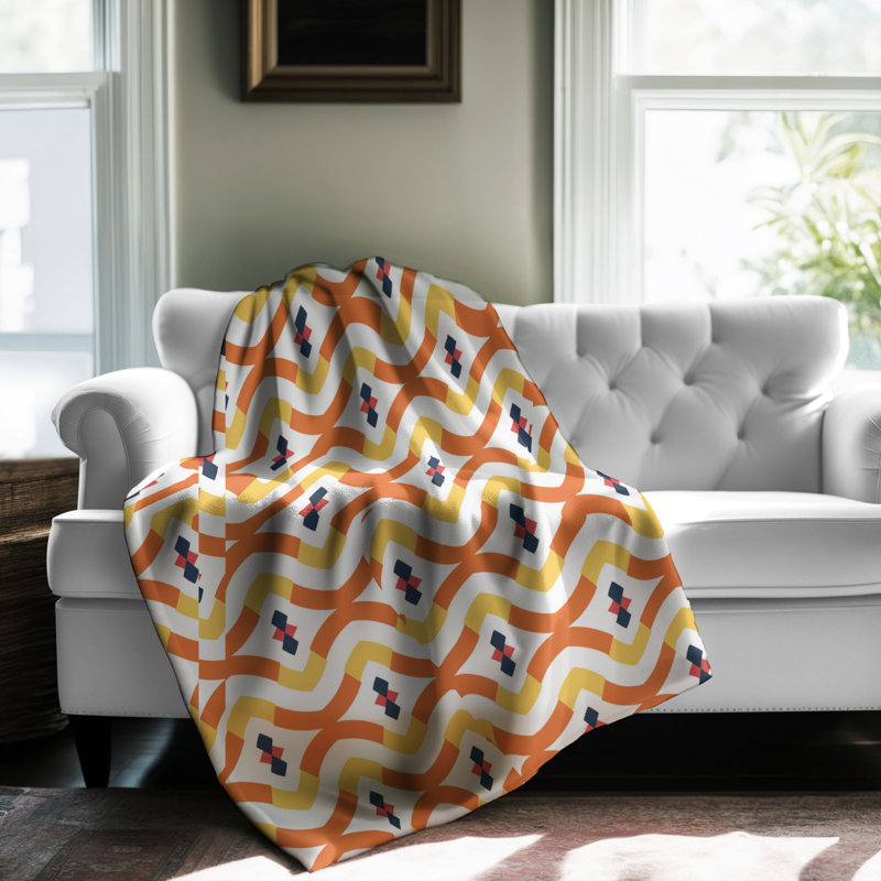 Pattern Yellow - 1 Piece Premium Sherpa Blanket, Queen
