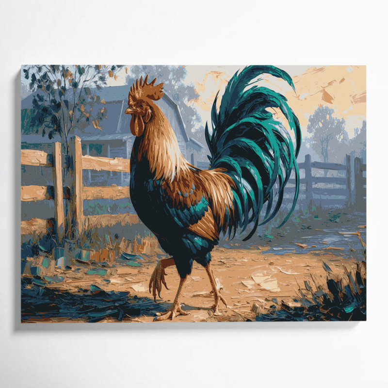 «Farm Roosters», art mural sur toile gris, H 11 po x l 14 po