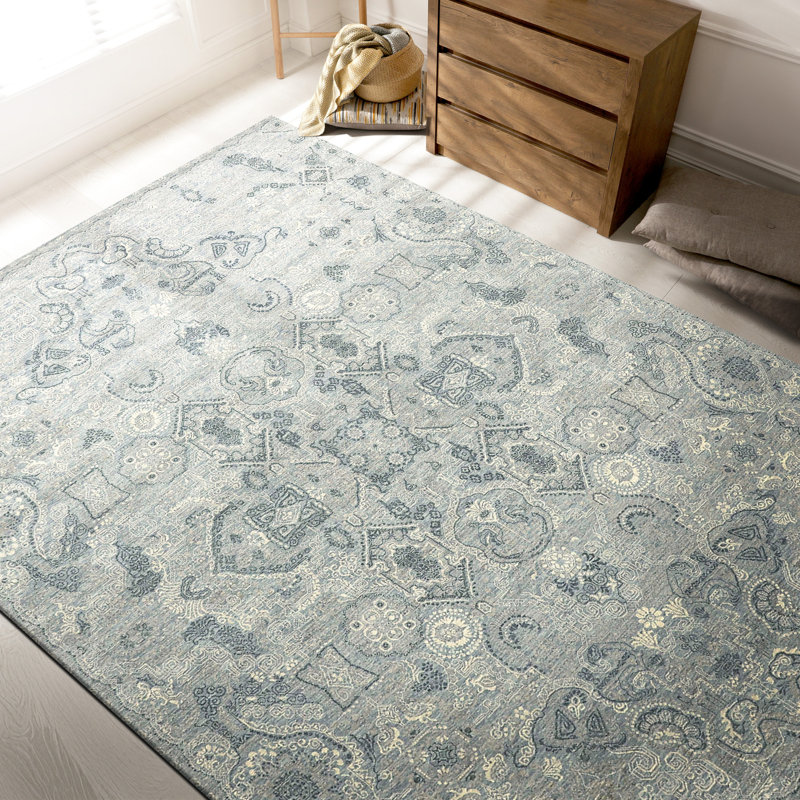 Tapis gris noué à la main de haute qualité, Rectangle 9 pi x 12 pi