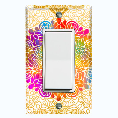 Mandala fleur arc-en-ciel motif doré 1 bande interrupteur à lumière murale