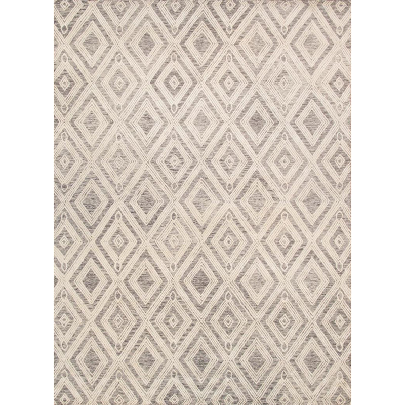 Ivory and Silver Geometric Hand-Tufted Wool Rug
