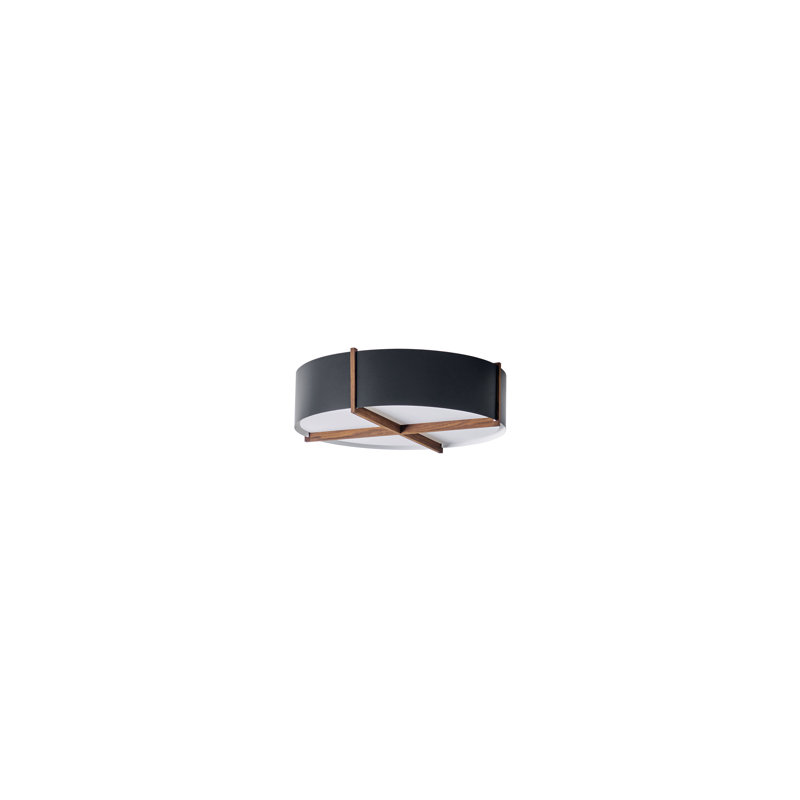 Plura LED Flush Mount, 2700K, 6.38" H x 24" W x 24" D, Walnut/Matte Black with Matte White