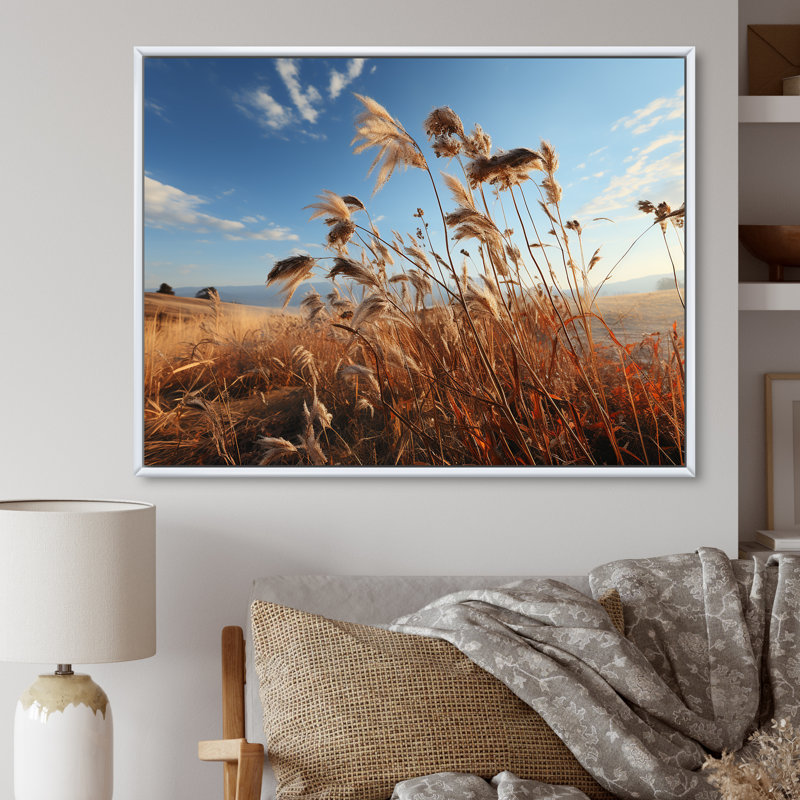 Paysage de prairie sur toile, Cadre flottant blanc, H 34 po x l 44 po