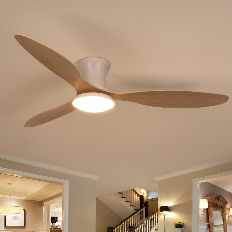 Ventilateur de plafond à profil bas 52 po avec lumières DEL et télécommande Karlena (ensemble de 2), Blanc, 52 po de largeur