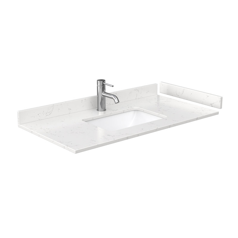 42 In. W X 22 In. D Single Countertop In White Cultured Marble With Undermount Square Sink, Backsplash, And Sidesplash