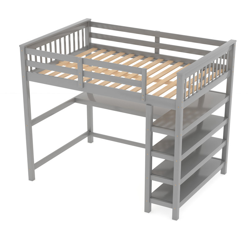 Fadia Full Solid Wood Loft Bed with Bookcase by Harriet Bee, Gray