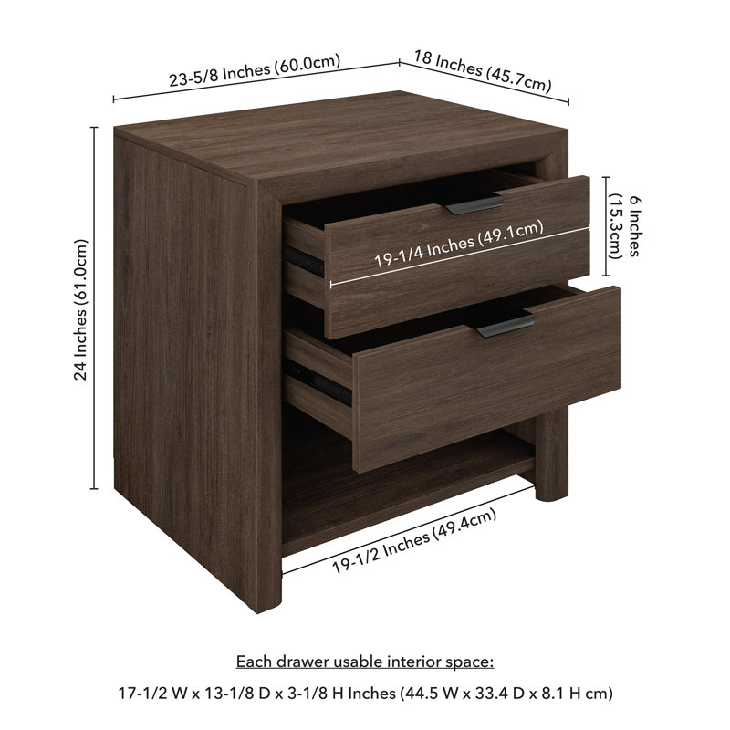 Clarice 24" Rectangular Nightstand in Brown Oak, Brown Oak