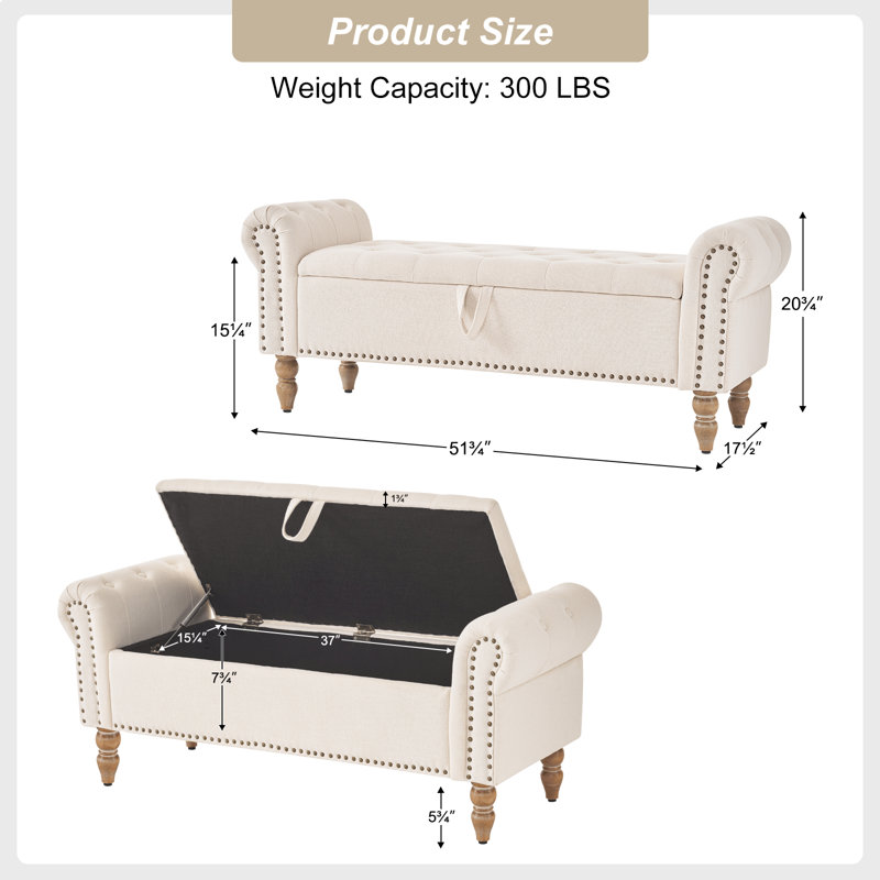 Junainah Linen Upholstered Storage Bench