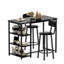 Ensemble de table de bar 3 pièces à hauteur de comptoir avec tablettes de rangement ouvertes à 3 niveaux, ensemble de table de salle à manger avec 2 tabourets rembourrés avec dossier et repose-pieds, ensemble d'îlot de cuisine compact pour petits espaces-1894061051-1894061050