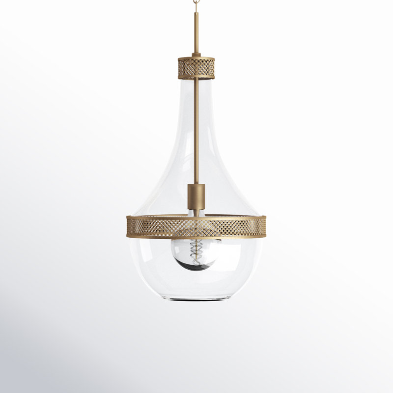 Luminaire suspendu en forme de goutte unique à 1 lumière Twain, Laiton vieilli, H 23 po x l 10,75 po x P 10,75 po