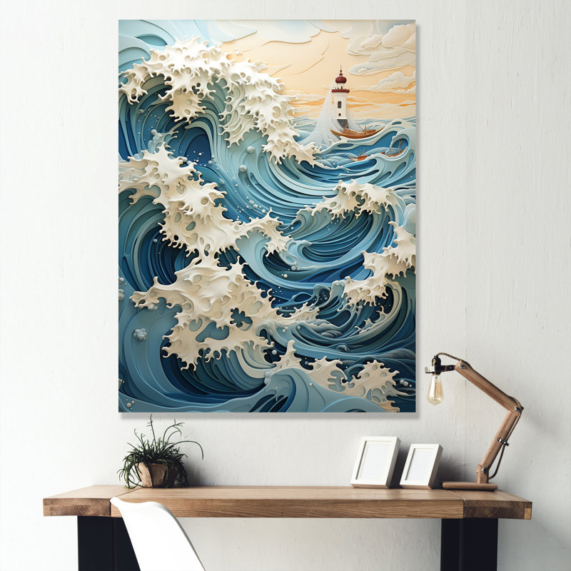Bord de mer sur une reproduction sur toile, Toile tendue, H 32 po x l 16 po x P 1 po