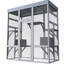 Enclos pour chat 62,6 po en bois gris pour l'extérieur, toit imperméable, 2 siestes, plateformes, fil de fer rouillé, arrière-cour sécuritaire et stable, gris, taches, maille à plusieurs niveaux, simple à utiliser