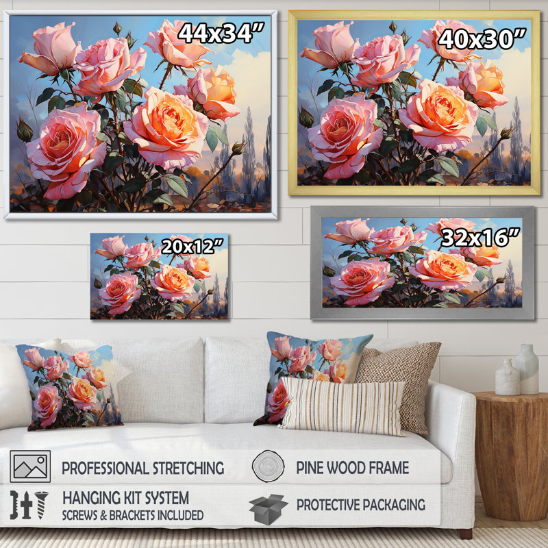 Minimalisme roses roses rêve II sur toile, H 30 po x l 40 po x P 1,5 po, Cadre naturel flottant