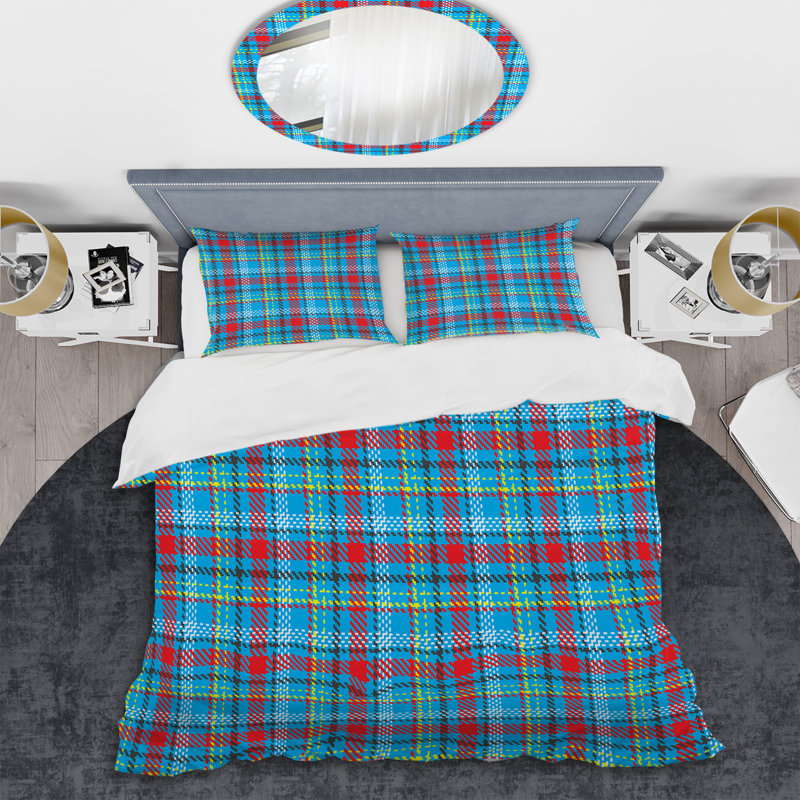 Tartan à carreaux bleus - ensemble de housse de couette abstrait - microfibre de polyester