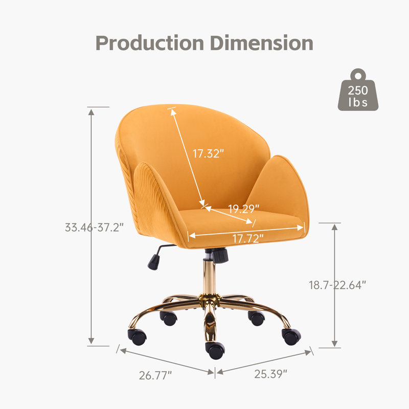 Davian Upholstered Velvet Swivel Task chair with Tufted Back, Mustard