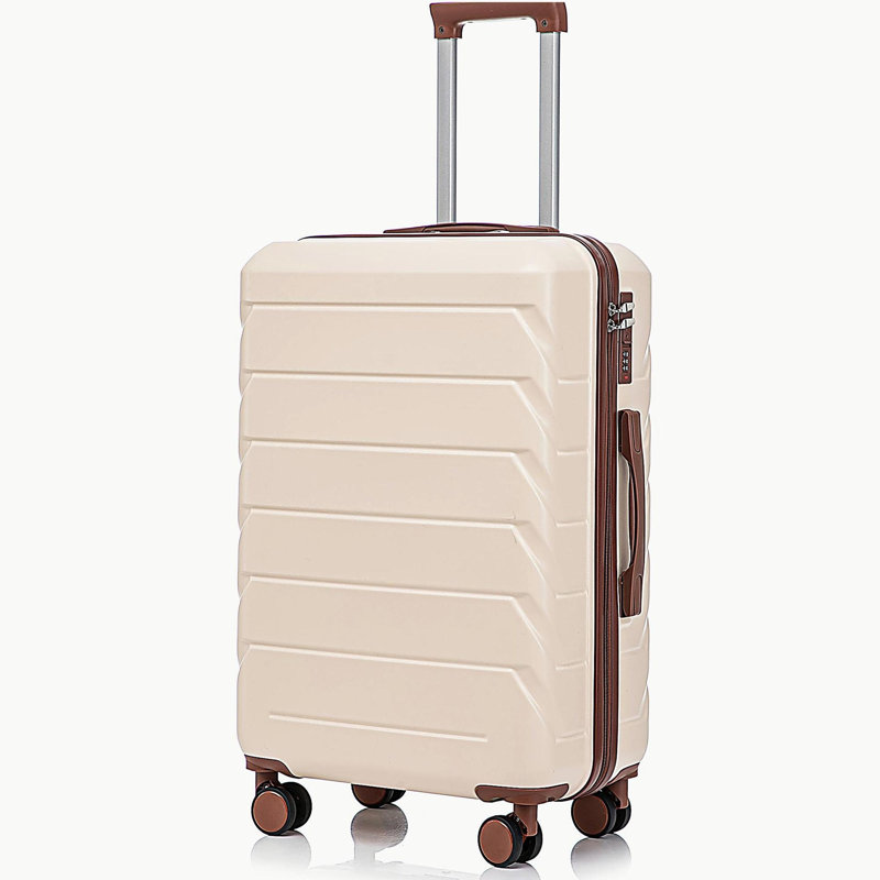 Grand bagage à carreaux en plastique dur 28 pouces ABS - Surface résistante aux égratignures Quatre roues multidirectionnelles, avec serrure à combinaison et crochets latéraux. (Beige)
