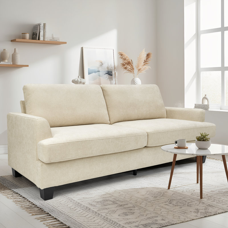 Recessed Arm Upholstered Sofa, Ivory