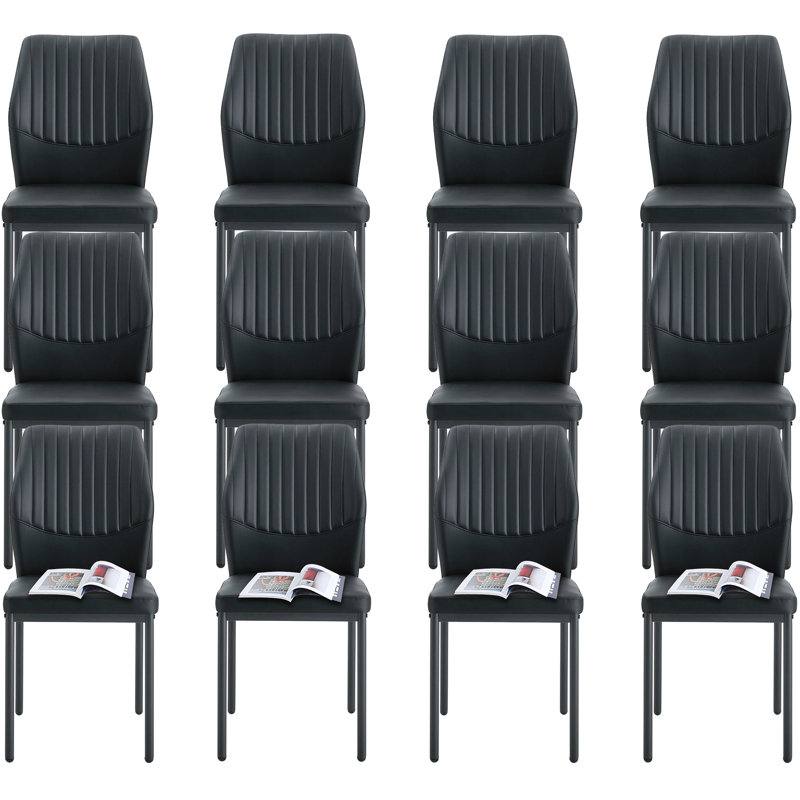 Ensemble de 12 chaises de salle à manger rembourrées en polyuréthane à dossier vertical, Noir, noir, noir, noir