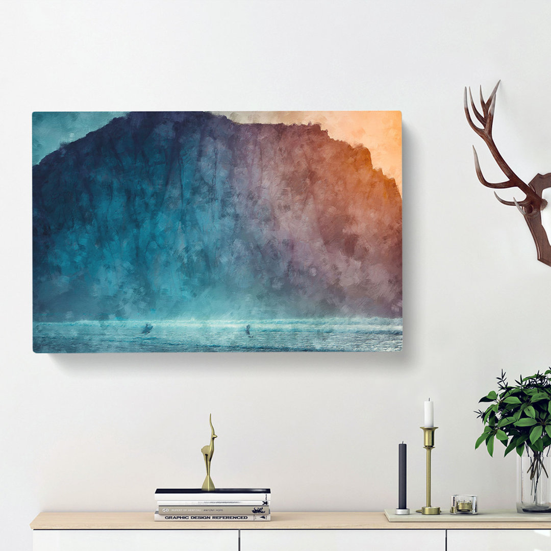 Surfing by Morro Rock - Wrapped Canvas