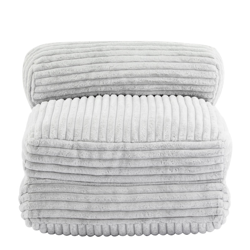 Pouf convertible de 37 po en fausse fourrure gris clair, 2 en 1, pliable et se dépliant en lit de sol, garni de mousse déchiquetée avec coussin cervical, aucun assemblage requis