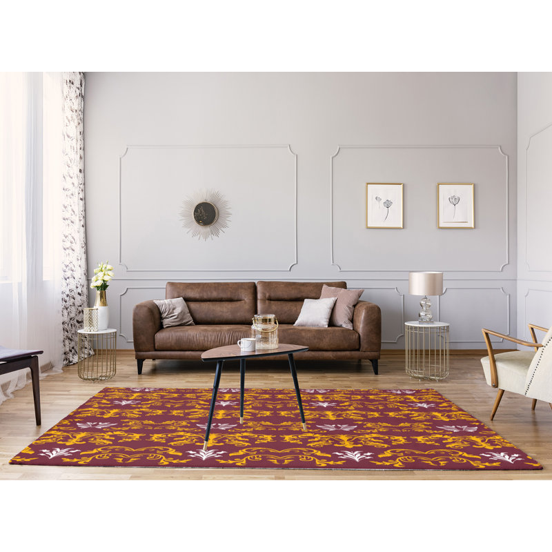 Tapis damassé rose / jaune, Rectangle 8 pi x 10 pi