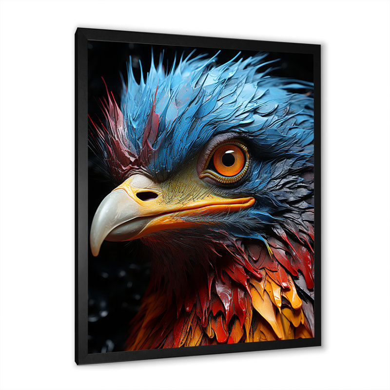 Art mural bleu, autruche bleue - autruche, salon, H 44 po x l 34 po x P 1,5 po, Cadre simple noir
