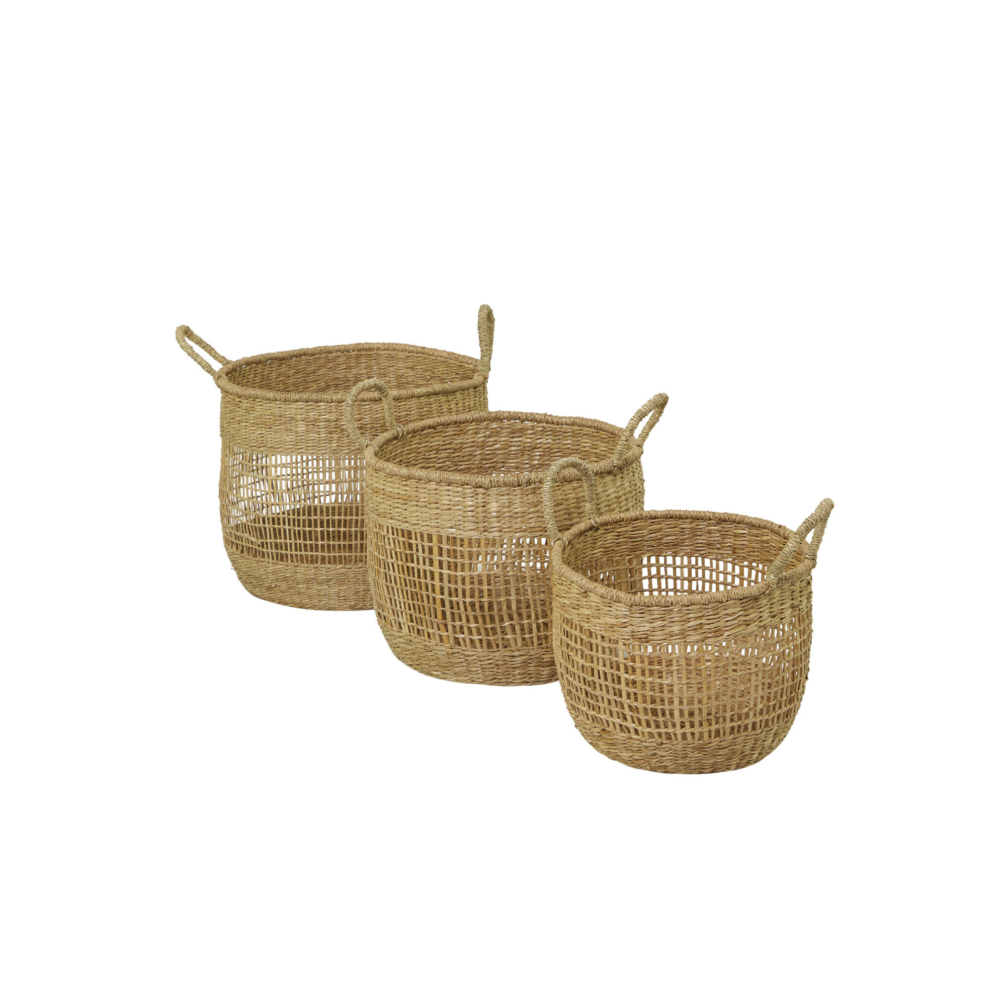 Handmade Seagrass Basket With Handles - Set of 3