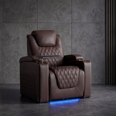 Genuine Leather Home Theater Seating Recliner Sofa With Dual-motor Zero Gravity, Adjustable Headrest, And 7-color Ambient Lighting For Movie Nights, Immersive Gaming, And Modern Living