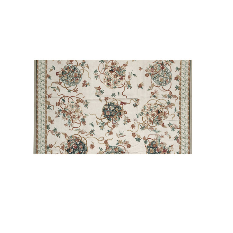Hand-Knotted High-Quality Ivory and Beige Area Rug, Rectangle 9'9" x 13'8"