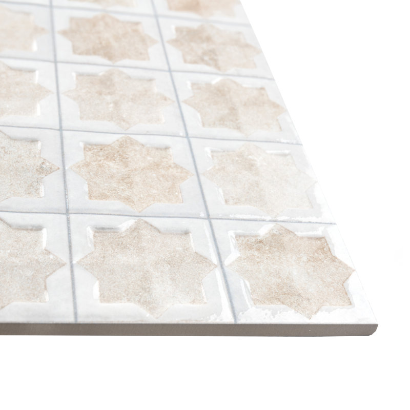 Tetuan Astre 12" x 22" Porcelain Moroccan Wall Tile, Beige/White